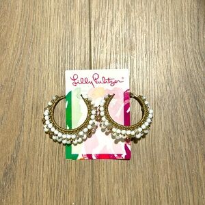 Lilly Pulitzer Gold & White Beaded Hoops